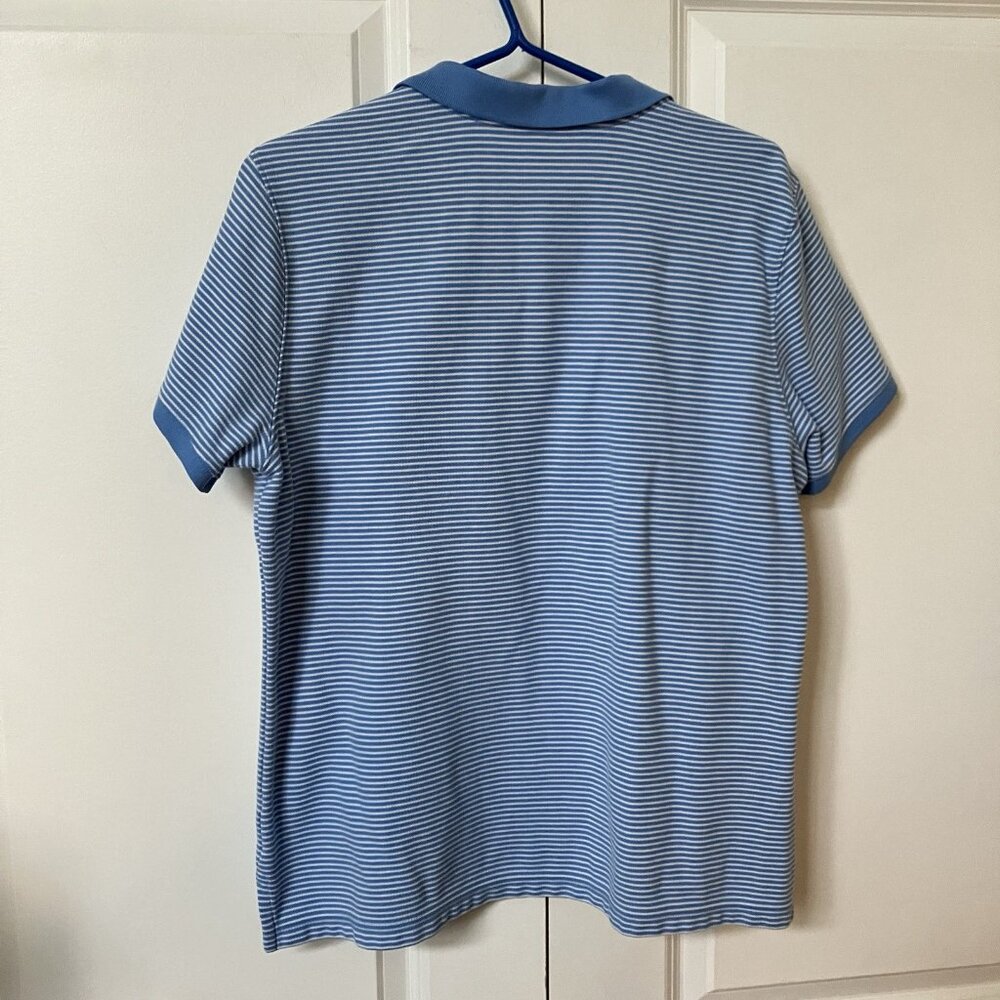 L.L. Bean Polo Womens XL Blue Stripe Golf Preppy Academia Coastal‎ - Picture 3 of 5